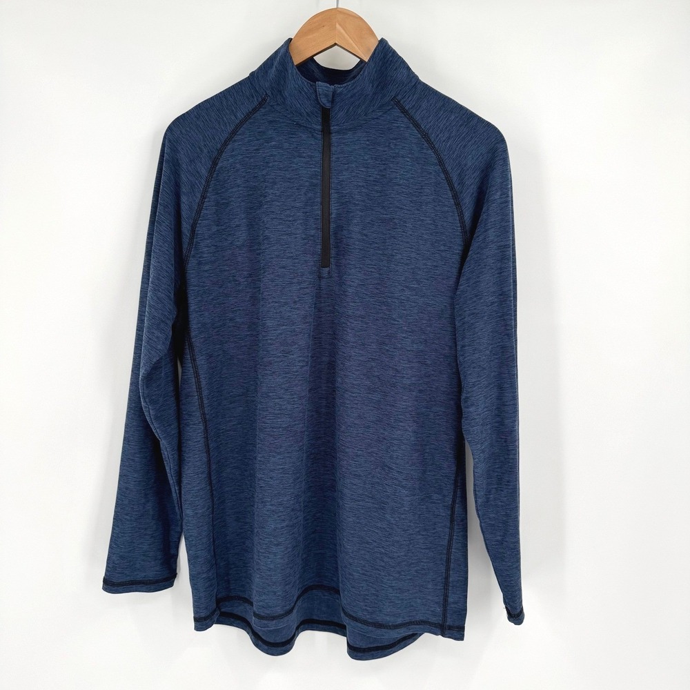 Falls Creek Performance 1/4 Zip Marbled Blue Long Sleeve Pullover Shirt Men's M